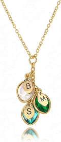 MignonandMignon Birthstone Necklace for Grandma, Initial Necklaces for Women Personalized Jewelry for Women Birthstone Necklace, Grandkids Name Gifts for Mom Necklace Family, Unique – BSON-L-D