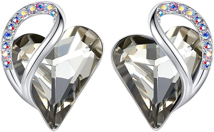 Leafael Infinity love Heart Birthstone Stud Earrings for Women, Valentine's Day Gifts for Mom, Wife, and Her, Silver Plated Birthday Jewelry