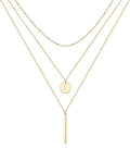 Valentines Gifts for Her - Initial Layered Necklaces for Women, 14K-Gold-Plated Coin Letter Necklace Bar Stacking Layer Necklace Multi Bar Layering Y-Necklaces Jewelry for Women
