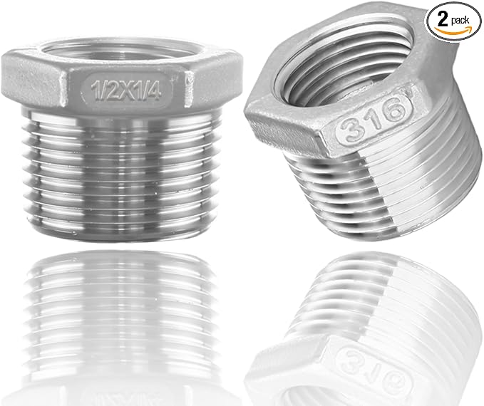 316 Stainless Steel Hex Bushing Reducer, 1/2" NPT Male to 1/4" NPT Female Pipe by Dnkoua