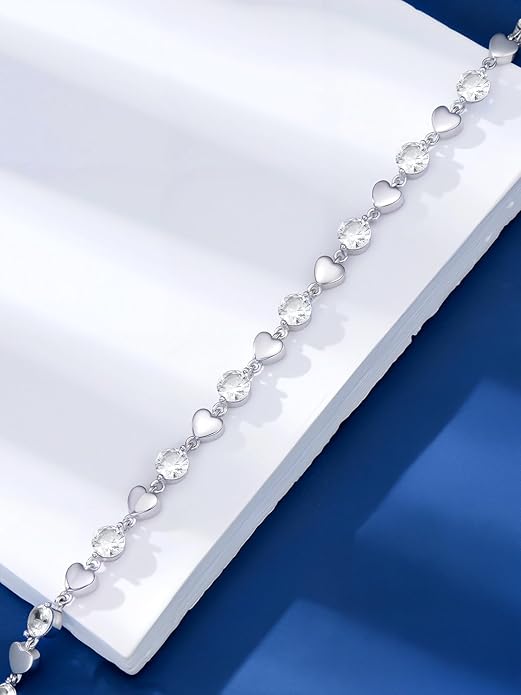 Birthstone Charm Link Bracelet 925 Sterling Silver Rose/Heart/Mom Bracelet with 12 Months Birthstone Mother's Day Gift Jewelry Gifts for Women,Chain Length 7"+2" Extend