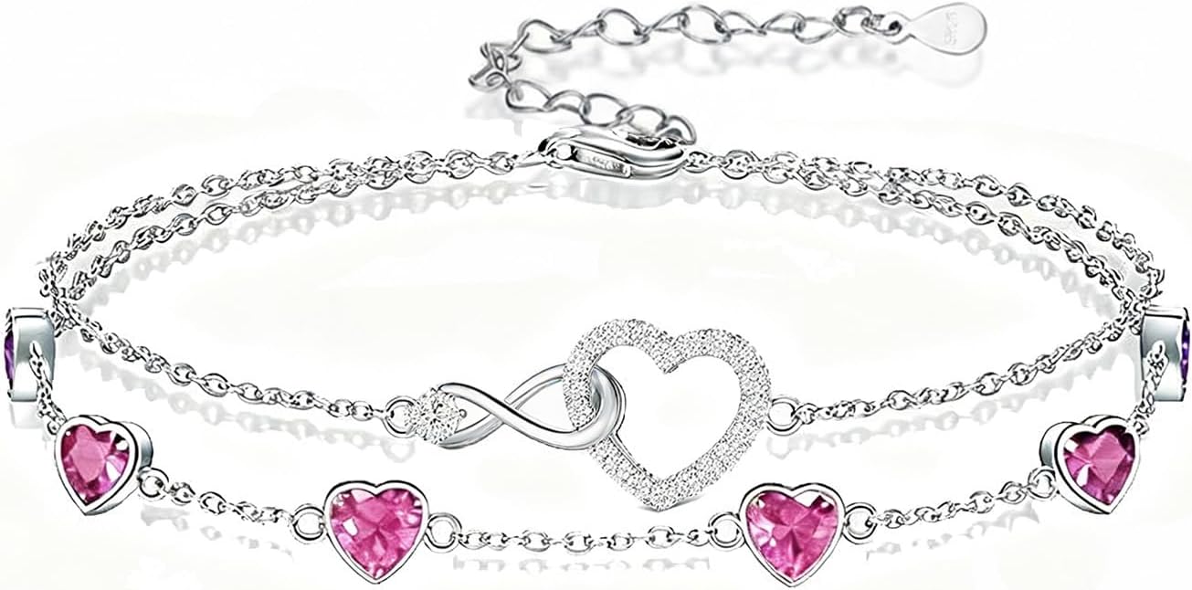 Prismata Infinity Birthstone Charm Link Bracelet 925 Sterling Silver Adjustable 12 Months Birthstone Infinity Bracelet Birthday Jewelry Gifts for Women Mom Her,with 7"+2" chain