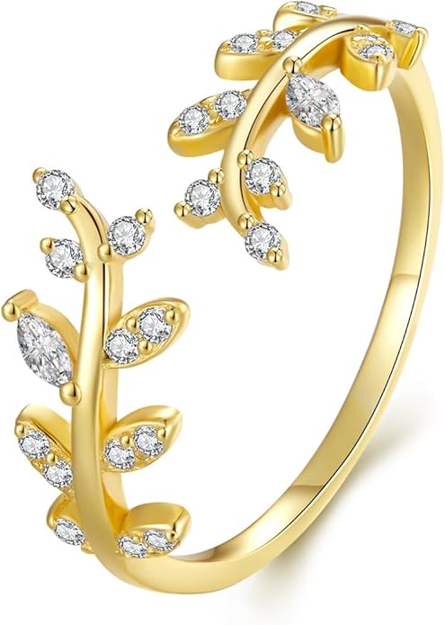 MUNDELL 925 Sterling Silver Simple Multi-layer Leaf Adjustable Ring Green Lucky Leaves Statement Ring for Women Promise Ring Fine Jewelry