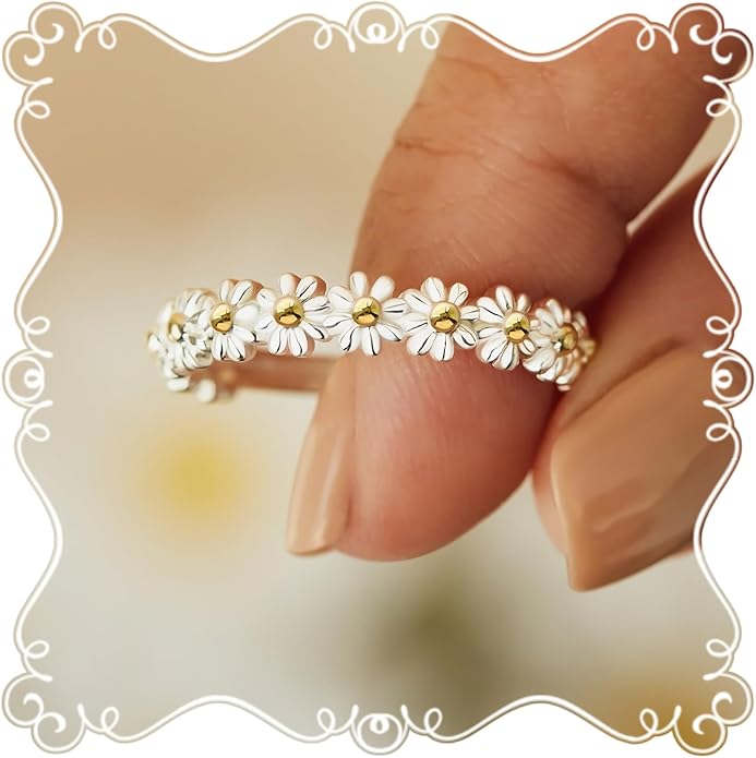 I Think About You Every Daisy Ring Tiny Dainty Simple Flower Ring 925 Sterling Silver Rings Stacking Rings for Women Casual Rings Delicate Everyday Ring Comfort Fit Bands Ring for Womens
