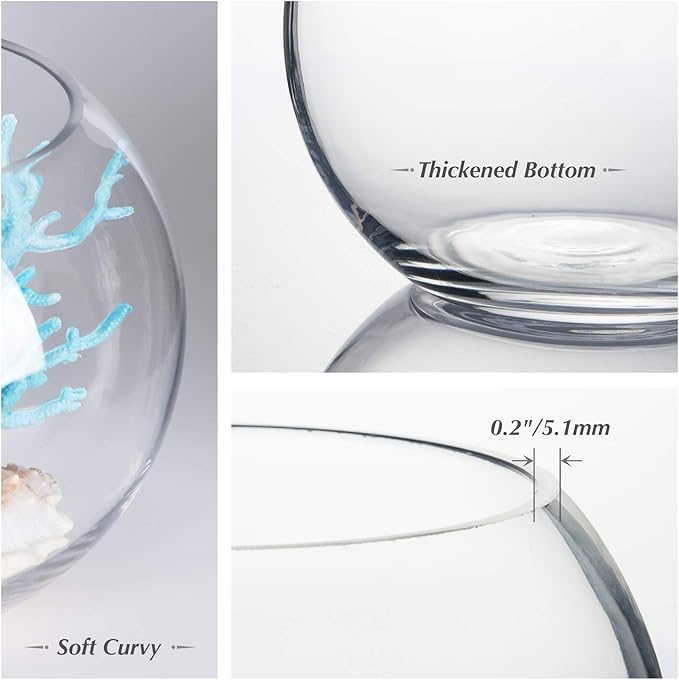 WGVI Bowl Glass Vase, Diameter 8", Height 6", Open Width 5", 1 Piece - Image 3