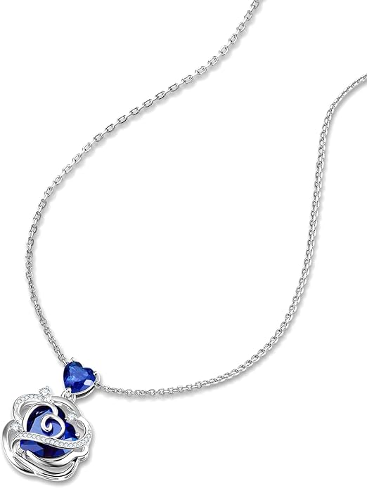 FANCIME Thornless Pulse Heart Birthstone Necklace for Women Sterling Silver Rose Pendant Fine Jewelry Gemstone Birthday Valentines Day Gifts for Wife Her