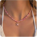 Women's Shell Starfish Boho Layered Beaded Necklace Choker for Summer Beach Vacation Gifts for Birthday/Anniversary/Christmas
