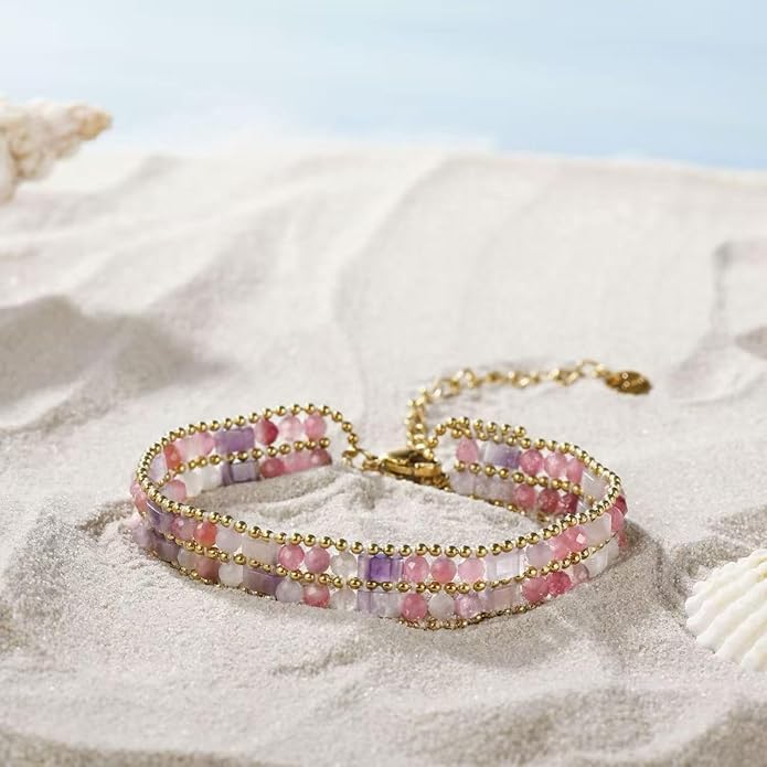 Crystal Bracelet for Women Healing Boho Stackable Bracelets Stack Dainty Energy Chakra Gemstone Natural Stone Beaded Layered Summer Vacation Beach Handmade Jewelry for Women