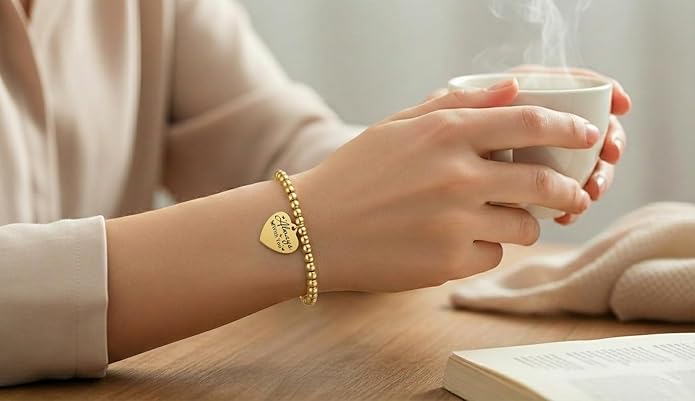 Beaded Gold Bracelet for Women Stretch Handmade Ball Charm Gifts for Women Dainty Don't Let The Hard Days Win Jewelry Charm Gifts for Her