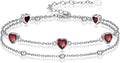 Birthstone Anklet/Bracelets for Women 925 Sterling Silver Charm Link Double Strand Heart Birthstone Jewelry Gift for Wife Women Mother's Day Gift