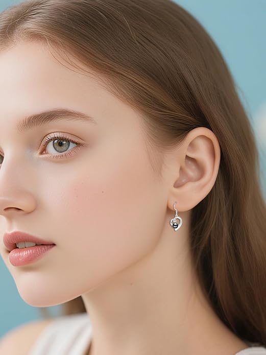 Tahitian Black Pearl Earrings Gifts for Women Wife Celtic Dangle Drop Earrings Wedding Birthday Anniversary Jewelry Valentines Christmas Day Gifts 925 Sterling Silver