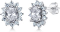 Gem Stone King 7X5MM Oval Gemstone Birthstone Stud Earrings For Women | Princess Diana Royal Halo Style | 925 Sterling Silver | Fine Jewelry Gifts for Anniversary Wedding Her Mom Women Wife