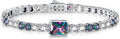 Birthstone Bracelets for Women Birthday Gifts 4CT Radiant Cut Birthstone 4mm Sterling Silver White Gold Tennis Bracelets for Women Round Cut 5A Cubic Zirconia Bezel Setting 7 Inch