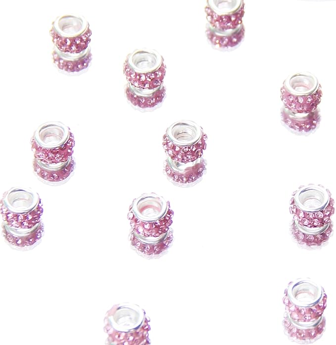 60Pcs Rhinestone Large Hole Beads Spacer Beads Pink European Craft Big Beads Large Hole Rhinestones Lampwork Murano Bead Fairy Wand Garden Beads for DIY Bracelet Necklace Jewelry Making Supplies