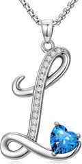 Valentines Day Gifts for Women Alphabet A to Z Initial Birthstone Pendant Necklaces for Women - 18k White Gold Plated Personalized Name Jewelry Valentine Mothers Day Birthday Gifts for Women Her Girlfriend