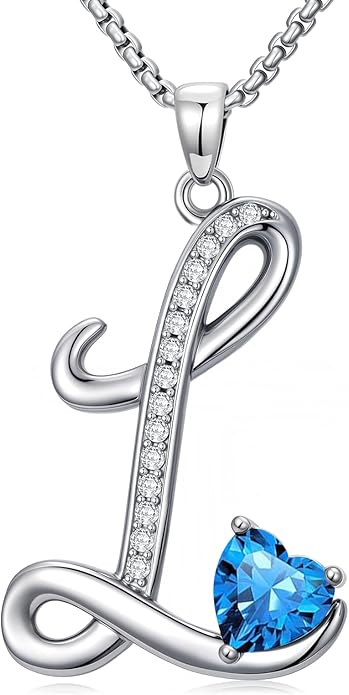 Valentines Day Gifts for Women Alphabet A to Z Initial Birthstone Pendant Necklaces for Women - 18k White Gold Plated Personalized Name Jewelry Valentine Mothers Day Birthday Gifts for Women Her Girlfriend