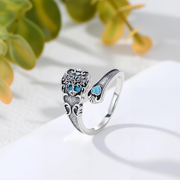 Spoon Ring for Women S925 Sterling Silver Dragonfly Ring Adjustable Thumb Rings Jesus Fish Rings Spoon Jewelry for Brithday Christmas