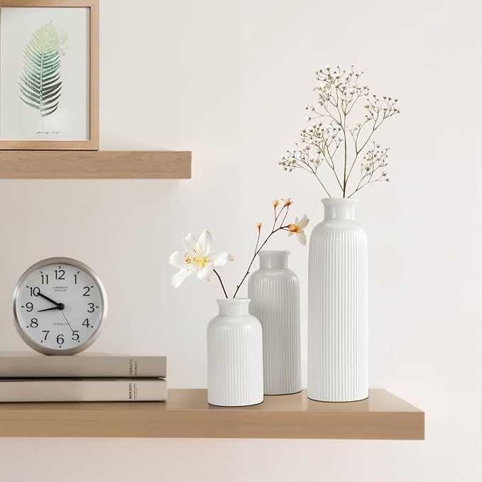 Small White Ceramic Vase Set of 3, Boho Modern White Flower Vase Room Decor - Image 4