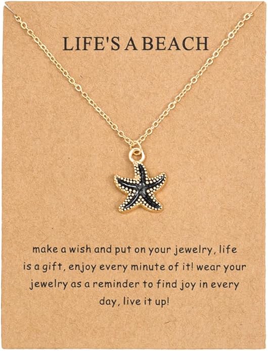 6Pcs Gold Beach Starfish Necklace Set for Women Cute Beachy Hawaii Star Fish Bulk Necklaces Pack Trendy Hawaiian Friendship Matching Jewelry Accessories