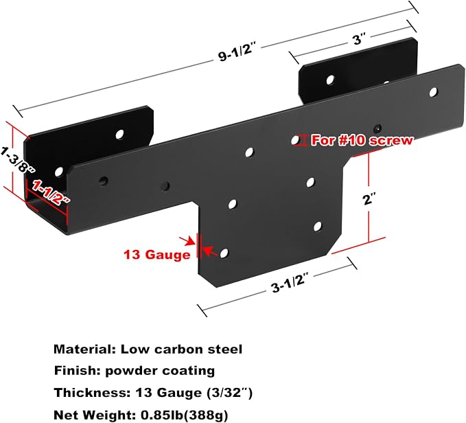 GBGS 4 Pack Rigid T Connector for 2X Beam to 2x4 Post, 13 Gauge | 2x Rail to - Image 2