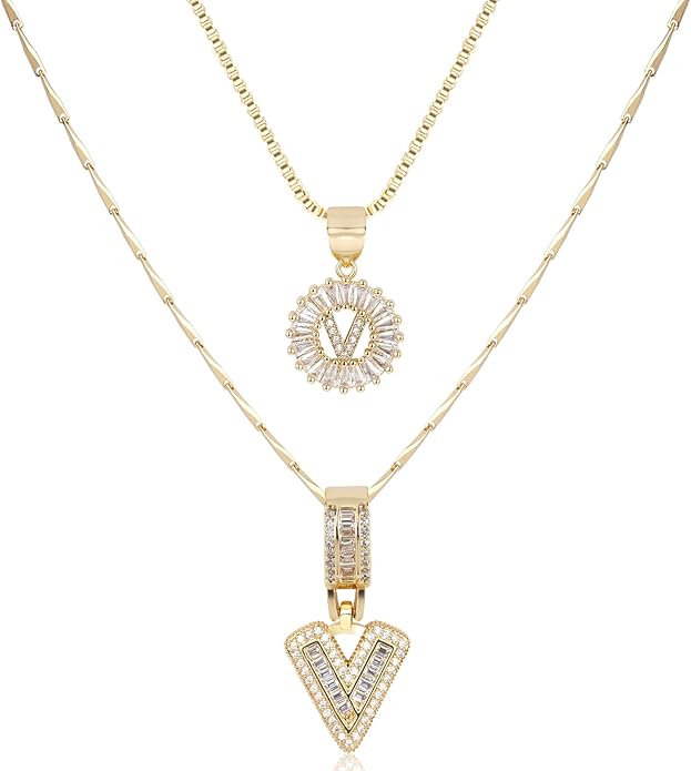 14K Gold Plated Alphabet Necklace Cubic Zirconia Letter Pendant, Personalized Name Jewelry Gift for Women, Customizable A-Z, Birthday/Mothers Day Gifts for Womens