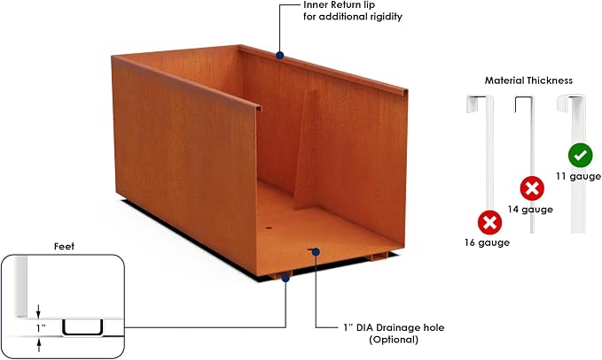 Large Rectangular Planters for Outdoor Plants – 60x24x42 Corten Steel Planter - Image 3