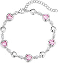 Carleen Birthstone Bracelets for Women 925 Sterling Silver Five Heart Station Created Gemstone Tennis Bracelet Jewelry Anniversary Birthday for Wife, 7"+1.2" Extender