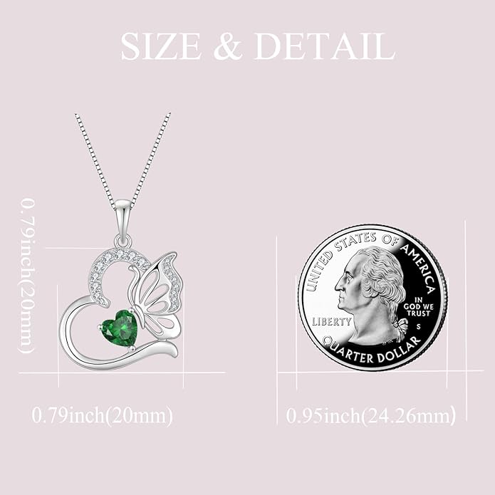 Butterfly Necklace for Women 925 Sterling Silver Heart Pendant Birthstones Jewelry Gift