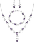 EVER FAITH Bridal Cubic Zirconia Jewelry Sets for Women, White Simulated Pearl Leaf Vine Pendant Wedding Party Necklace Earrings Set for Bridesmaid Bride