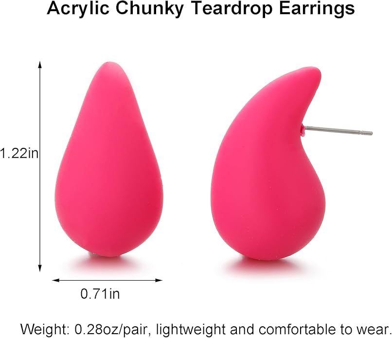Chunky Acrylic Hoop Earrings, Lightweight Waterdrop Hoops Earrings, Hypoallergenic Trendy Jewelry for Women