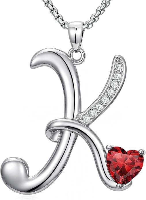 Valentines Day Gifts for Women Alphabet A to Z Initial Birthstone Pendant Necklaces for Women - 18k White Gold Plated Personalized Name Jewelry Valentine Mothers Day Birthday Gifts for Women Her Girlfriend