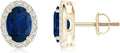 ANGARA Natural Blue Sapphire Earrings for Women | Prong-Set Oval Blue Sapphire Stud Earrings with Diamond Halo in 14K Solid Gold/Platinum | September Birthday, Anniversary, Gemstone Jewellery Gift