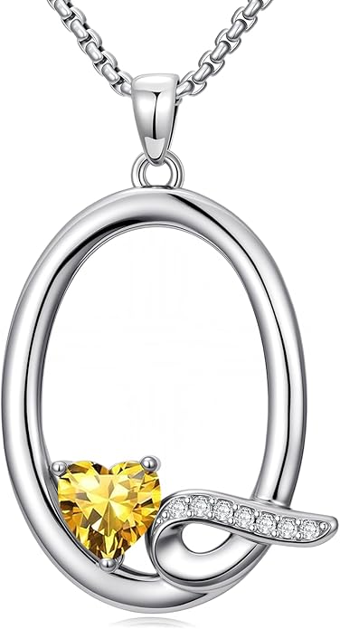 Valentines Day Gifts for Women Alphabet A to Z Initial Birthstone Pendant Necklaces for Women - 18k White Gold Plated Personalized Name Jewelry Valentine Mothers Day Birthday Gifts for Women Her Girlfriend