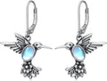 Hummingbird with Moonstone Dangle Earrings 925 Sterling Silver Hummingbird Leverback Earrings for Women