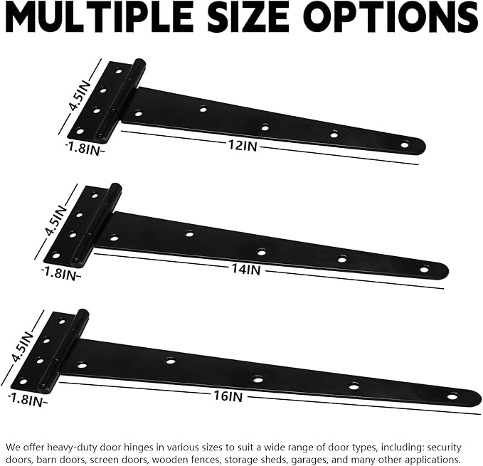 4Pcs 14-Inch Heavy-Duty Door Hinges, Rust-Resistant Heavy-Duty T-Hinges - Image 5