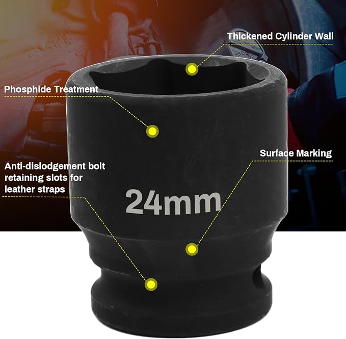 1/2" Drive 24mm Deep Impact Socket, 6 Point Chrome Molybdenum Steel Heavy Duty - Image 5