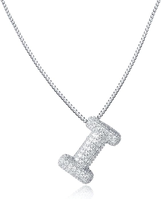 SKQIR Diamond Initial Letter Necklace for Women Bubble Gold Plated Puffy Balloon Alphabet Crystal Zircon Pendant Name Necklace Dainty Charms Trendy Jewelry Gift for Women