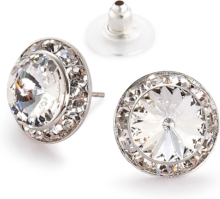 | Crystal Clear and Crystal AB Rhinestone Clip On or Pierced Earrings for Dance, Pageant, Prom, Performance, Wedding