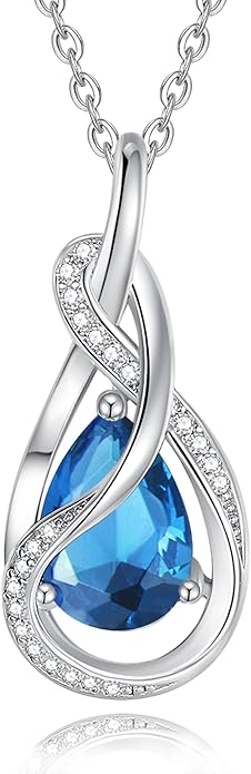 FANCIME TimelessTie Birthstone Necklace for Women White Gold Plated Sterling Silver Ribbon Design Jewelry Knot Pendant Fine Jewelry Gemstone Birthday Graduation Anniversary Valentines Day Gifts for Women Wife Mother Her