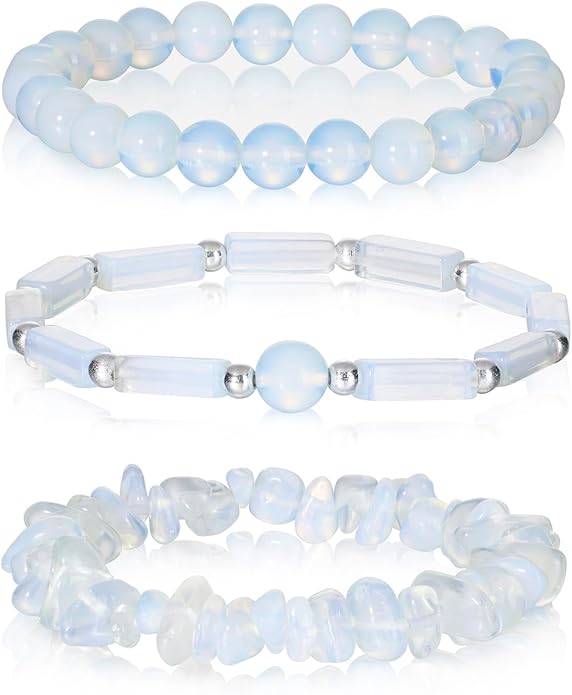 3Pcs Natural Stone Bracelets for Women 8mm Crystal Beaded Bracelets Handmade Stretch Bracelet Healing Crystal Jewelry for Women