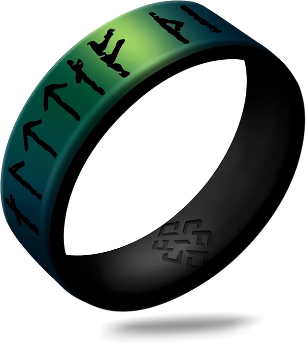 Knot Theory Viking Silicone Ring - Yours Always in Rune Characters Breathable Comfort Fit - Valentine's Engagement Mens Wedding Band