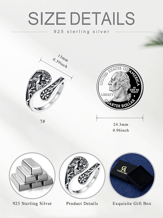 Vintage Adjustable Thumb Rings 925 Sterling Silver Sunflower/Red Cardinal/Butterfly/Turtle/Skull Ring Jewelrry for Women Men