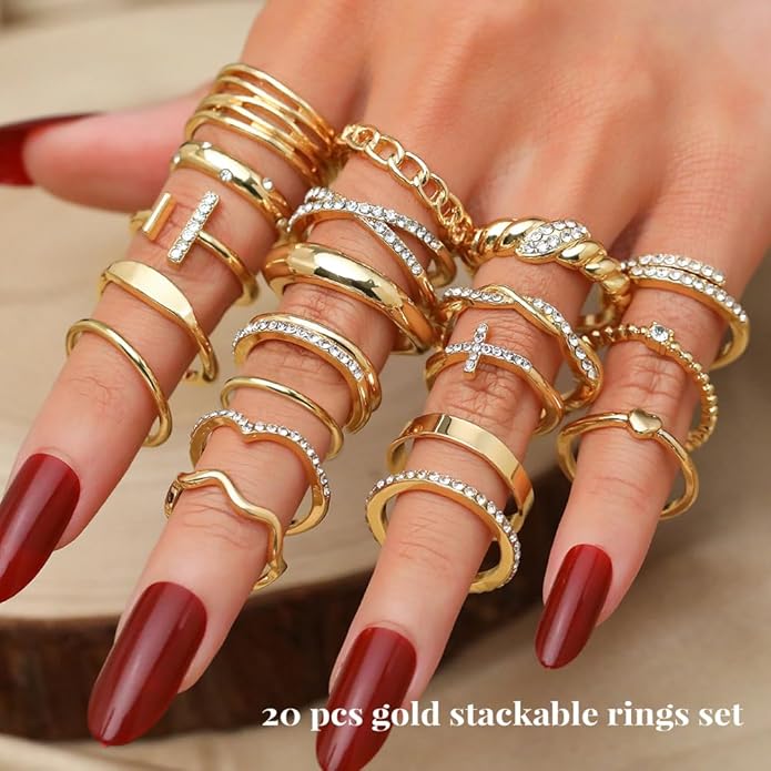 KISS WIFE Goldenen Silvery Black Kunckle Rings Set for Women, Dainty Simple Trendy Cute Stackable Finger Rings Pack, Perfect for Stacking Layering on Thumb and Knuckle, Mixed Size, Jewelry Gift