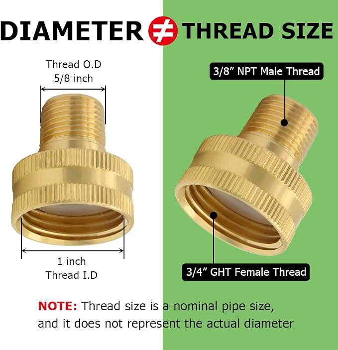 Hooshing 3PCS Garden Hose Adapter 3/8" NPT Male to 3/4" GHT Female Thread | 3/8 - Image 2