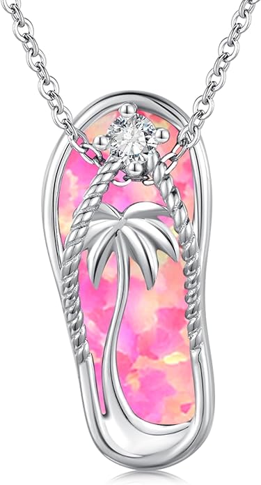 Midir&Etain Ocean Necklace 925 Sterling Silver Blue Opal Necklace Starfish/Flip Flop/Shark Pendant Beach Ocean Jewelry for Women
