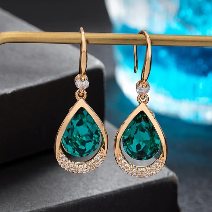 Austrian Crystal Halo Teardrop Hollow Drop Dangle Earrings for Women 14K Rose Gold Plated Hypoallergenic Jewelry Gifts