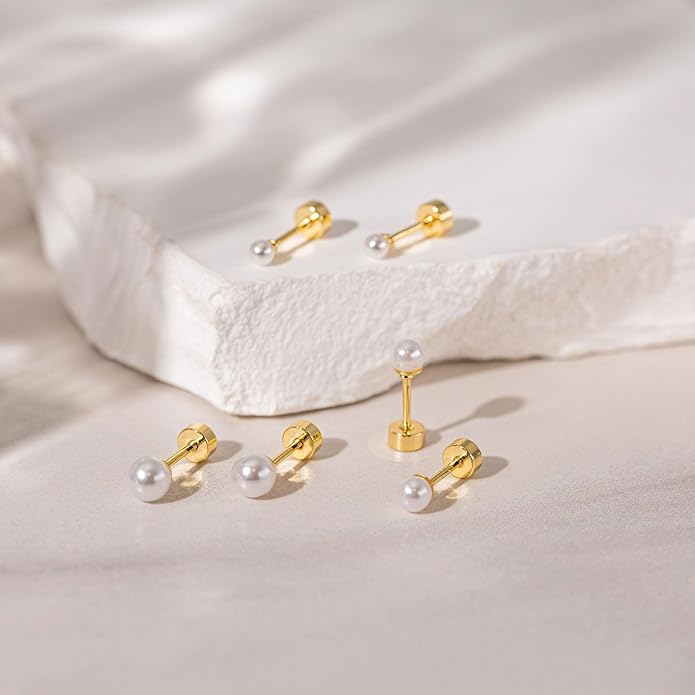 VRIUA 20G Tiny Flat Back Earrings for Women - 14K Gold/Silver Plated Small Flat Back Stud Earrings Hypoallergenic Cartilage Helix Piercing Jewelry