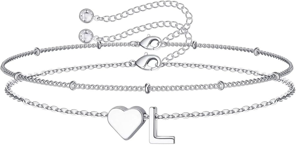 M MOOHAM Valentines Day Gifts for Kids Teen Girls -14K-Gold-Plated Heart Initial A-Z Bracelets for Women Girl Dainty Gold Bracelets Birthday Valentines Gifts for Women Her Teenage Girls Kid Teen Gift