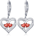 Valentines Day Gifts for Women, Heart Leverback Earrings Double Birthstone Dangle Earrings for Women, Love Jewelry for Her, Anniversary Birthday Gift for Mom Wife Girlfriend