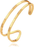 PERNNLA PEARL Dainty Gold Bar Bracelet for Women Simple Delicate Thin Cuff Bangle Hook Bracelet 18K Gold Plated Handmade Minimalist Jewelry